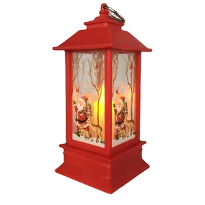 Christmas LED lantern featuring Santa Claus and reindeer prints with a warm candle light