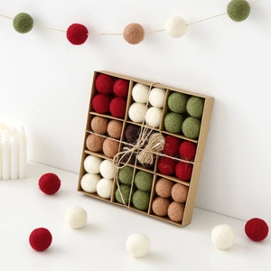 Christmas wool felt ball set in kraft box for DIY festive tree ornaments and decor