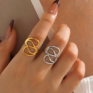 Abstract wavy lines 18K gold plated stainless steel rings for women minimalist style