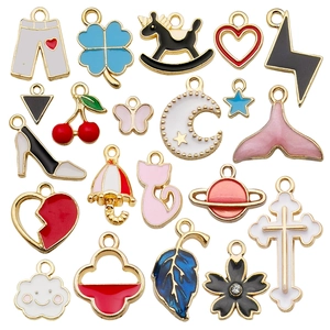 22pcs set of colorful enamel alloy charms featuring hearts, clover, and moon shapes