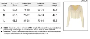 Size chart for women's V-neck long sleeve top with measurements in S, M, and L sizes
