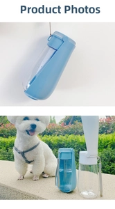 Portable pet water bottle with blue folding bowl for dogs drinking in outdoor parks