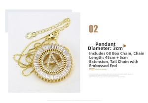 Macro view of letter A pendant with cubic zirconia and box chain details