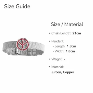 Detail view of 21cm stainless steel mesh bracelet with 1.8cm red zircon eye charm