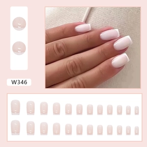 Französische Kunstnägel in Nude und Weiß, eckige Form, komplettes 24er-Set für Damen