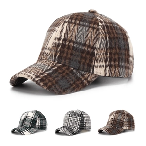 Plaid Baseball Cap Vintage Checked Woolen Texture Structured Crown Adjustable Duck Tongue Hat For Men Women Outdoor