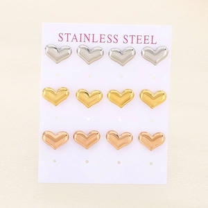 Lot de boucles d'oreilles cœur en acier inoxydable doré, argenté et or rose élégant
