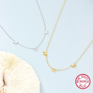 Polished S925 sterling silver MOM letter pendant necklace in gold and silver finish