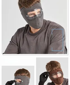 Detail of fleece windproof ski mask with integrated anti-fog goggles and breathing vents
