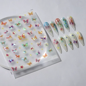 Autocollants Ongles Papillon Holographiques Laser 3D Décalcomanies Adhésives Étoiles Dégradées Accessoires De Manucure