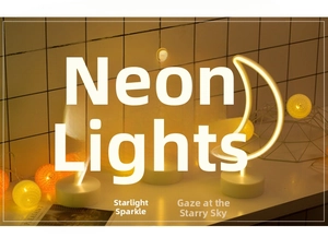 Three LED neon lights featuring lightning, star, and moon shapes on a white base