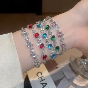 Geometric Oval Zircon Bracelet Copper Pave Sparkling Light Luxury Fashion Jewelry For Women With Snap Clasp