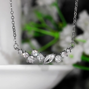 Clustered mixed-cut AAA zircon pendant necklace with silver link chain for women