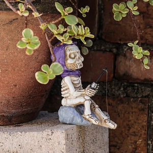 Adorno De Pesca De Esqueleto Resina Figura Gótica Creativa Jardín Acuario Micro Paisaje Decoración De Escritorio Halloween Regalo