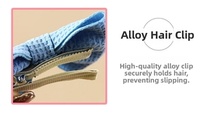 Detail of blue waffle fabric hair clip with durable non-slip alloy duckbill structure