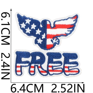 Detail view of FREE text patriotic eagle patch with dimensions 6.1x6.4cm for bags