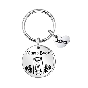 Mama Bear stainless steel keychain with heart pendant for Mother's Day gift