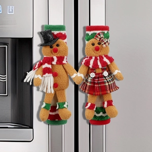 Christmas gingerbread man refrigerator handle covers made of soft knitted fabric for decor