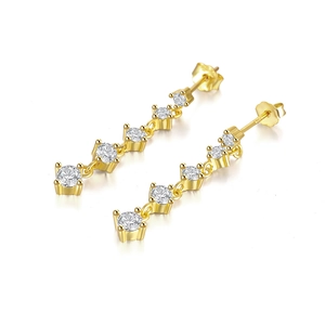 Detail of S925 sterling silver long tassel earrings with sparkling clear zircon stones