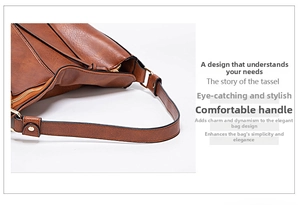 Close-up of brown pebbled PU leather shoulder bag with gold rivets and black edge paint