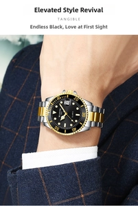 Dettaglio dell'orologio da uomo WLISTH con quadrante luminoso e cinturino bicolore