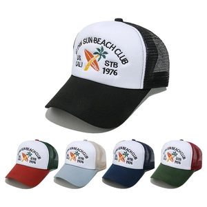 Trucker Hat Baseball Cap Vintage Beach Club Embroidery Breathable Mesh Back Curved Brim Summer Sun Hat For Men Women