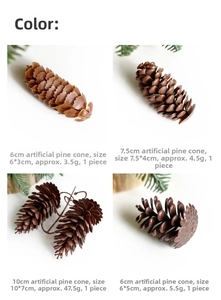 Detailed macro view of artificial pine cones in four sizes for Christmas wreath decor