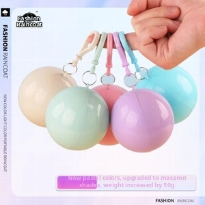 Portable disposable raincoat ball with carabiner showing 50g lightweight design