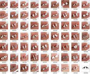Detailed grid of silver minimalist stud earrings featuring various geometric and animal shapes
