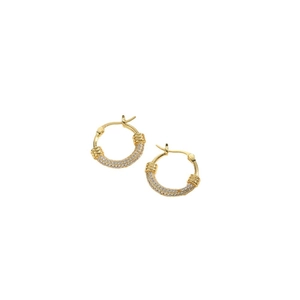Orecchini a cerchio a U vintage francesi dorati con micro-pavé di zirconi bianchi da donna