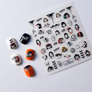 Detailed close-up of 5D embossed nail art stickers featuring dark gothic snake and skull designs