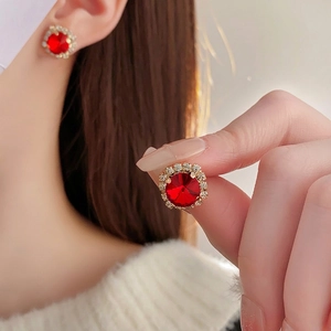 Luxurious French style red gemstone halo necklace with brilliant cubic zirconia accents