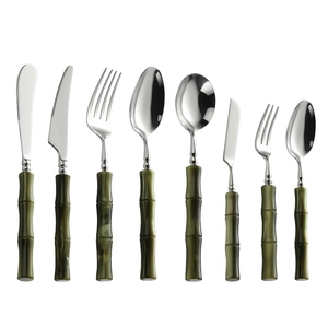 8-piece 304 stainless steel cutlery set with elegant dark green bamboo-style handles