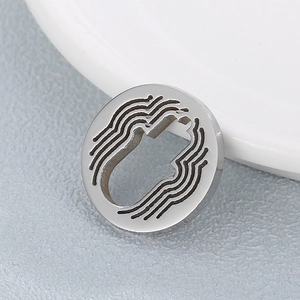 Minimalist circular stainless steel hollow palm pendant with black textured pattern