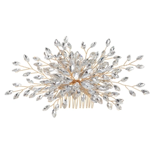 Elegant gold bridal hair comb with marquise crystals and rhinestones for wedding styling