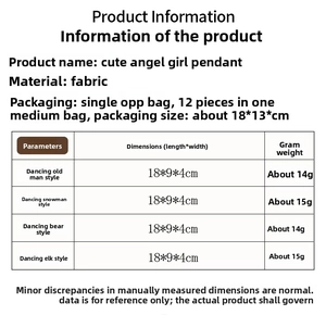 Detailed size chart showing dimensions and weight for cute angel girl Christmas ornaments