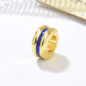 18k gold plated copper spacer bead with blue enamel coating for DIY jewelry making