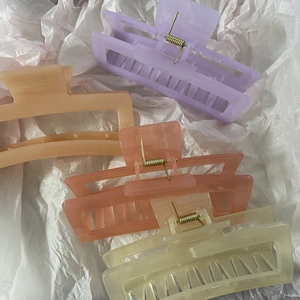 Set of four 13cm matte rectangular hair claw clips for thick hair in pastel jelly colors