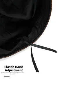 Close-up of internal adjustable drawstring on retro plaid beret for custom fit