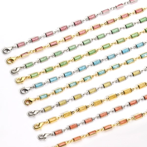 Bracelets en zircon coloré 3x6mm avec chaînes plaquées or et argent de styles variés