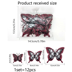 Detailed size chart for 12pcs red and black skull butterfly 3D wall stickers