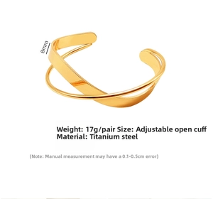 Detail view of gold titanium steel open bangle with 8mm width and adjustable design