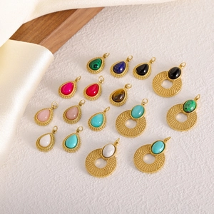Pendentifs bohèmes en acier inoxydable avec turquoise et œil de tigre dorés