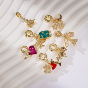 Travel Diary Pendants 18K Gold Plated Copper Zircon Enamel Eiffel Tower Plane Heart For Necklace Bracelet