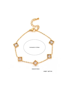 Detail of adjustable gold bracelet featuring square emerald-cut zircons and measurements