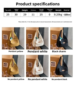 Detailed size chart for the canvas tote bag showing dimensions and handle height