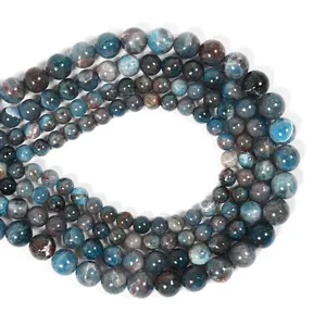 Natural Blue Apatite Round Beads Smooth Polished Loose Gemstone For Jewelry Making DIY Handmade Crafts Accessories