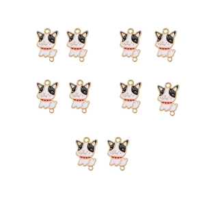 Set of 10 enamel cartoon dog alloy charms with gold double rings for DIY jewelry making