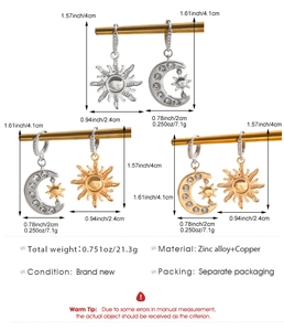Tableau des tailles détaillé pour créoles de luxe avec pendentifs soleil et lune