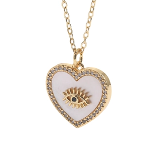 Minimalist 14K gold plated heart necklace with evil eye shell pendant and zircon stones